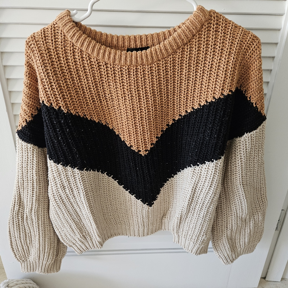 Lumiere Tri-Tone Knit Sweater - Brown, Black, Cream